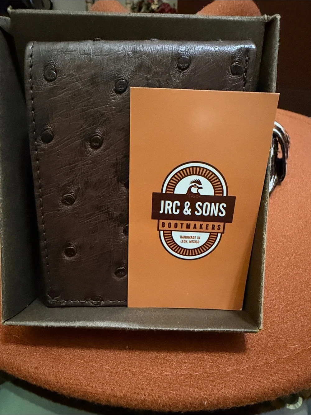 JRC & Sons Brown Ostrich Embossed Leather Wallet